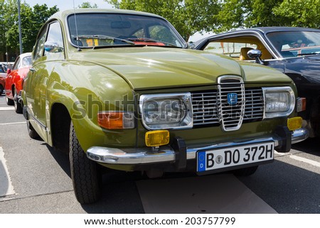 BERLIN, GERMANY - MAY 17, 2014: Compact car Saab 96. 27th Oldtimer Day Berlin - Brandenburg
