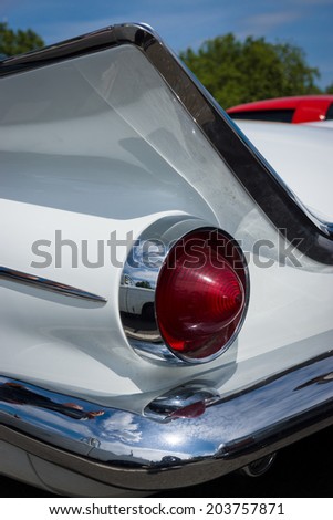 BERLIN, GERMANY - MAY 17, 2014: The rear brake lights of the Buick LeSabre (First generation). 27th Oldtimer Day Berlin - Brandenburg