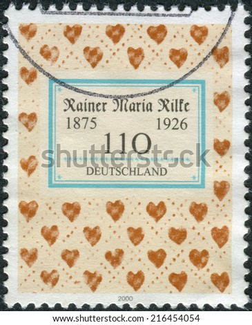 GERMANY - CIRCA 2000: Postage stamp printed in Germany, dedicated to the 125th anniversary of the birth of the poet Rainer Maria Rilke, circa 2000