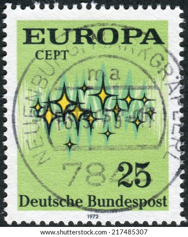 GERMANY - CIRCA 1972: Postage stamp printed in Germany, shows the abstract symbols and the word \
