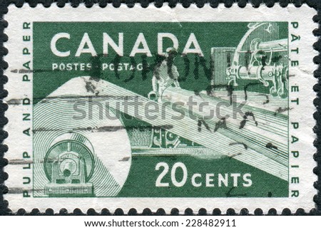 CANADA - CIRCA 1956: Postage stamp printed in Canada, dedicated to Paper Industry, shows the Pulp and Paper, circa 1956