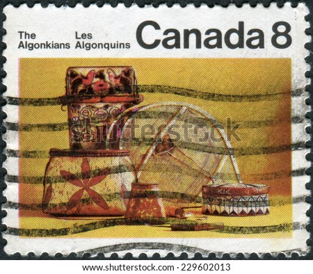 CANADA - CIRCA 1973: Postage stamp printed in Canada, shows artifacts of the indigenous people of North America - Algonquian, circa 1973