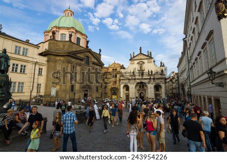 PRAGUE, CZECH REPUBLIC - SEPTEMBER 19, 2014: Saint Francis of Assisi Church and Christ Church of the Jesuit Order.