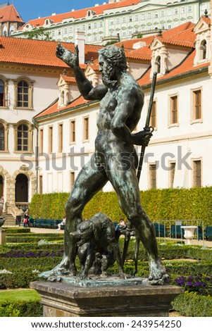 PRAGUE, CZECH REPUBLIC - SEPTEMBER 19, 2014: Mythical characters (sculpture) in the garden of the Wallenstein Palace. Wallenstein Palace is a Baroque palace, currently the home of the Czech Senate.