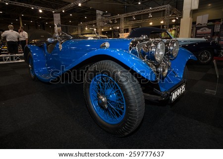 MAASTRICHT, NETHERLANDS - JANUARY 09, 2015: Sports car Jaguar SS90, 1935. International Exhibition InterClassics & Topmobiel 2015
