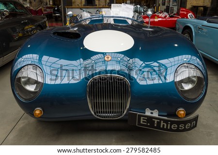 BERLIN - MAY 10, 2015: Racing sports car Jaguar C-Type Proteus, 1954. The 28th Berlin-Brandenburg Oldtimer Day