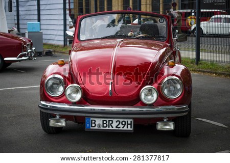 BERLIN - MAY 10, 2015: Subcompact, economy car Volkswagen Beetle Convertible. 28th Berlin-Brandenburg Oldtimer Day