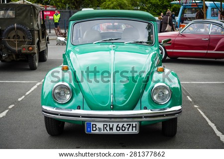 BERLIN - MAY 10, 2015: Subcompact, economy car Volkswagen Beetle. 28th Berlin-Brandenburg Oldtimer Day