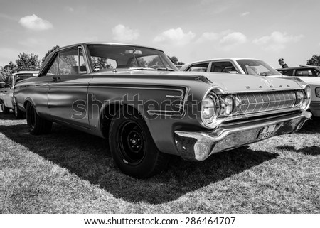 PAAREN IM GLIEN, GERMANY - MAY 23, 2015: Full-size car Dodge Polara, 1964. Black and white. The oldtimer show in MAFZ.