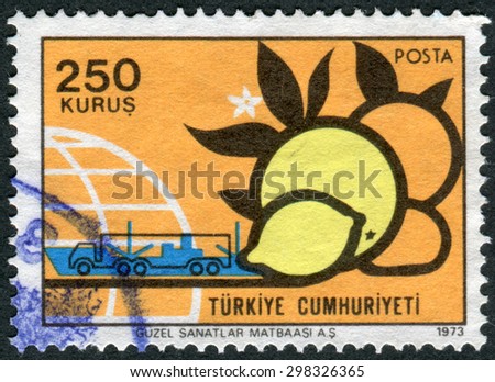 TURKEY - CIRCA 1973: Postage stamp printed in Turkey, depicted Citrus fruits, circa 1973