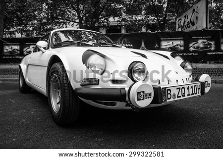 BERLIN - JUNE 14, 2015: Sports car Alpine A110 Berlinette, 1976. Black and white. The Classic Days on Kurfuerstendamm.