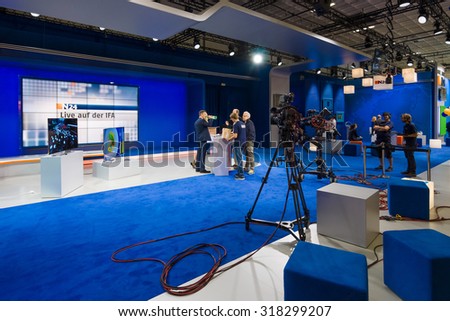 BERLIN - SEPTEMBER 04, 2015: Mobile studio German television news broadcaster N24. International radio exhibition Berlin (IFA).