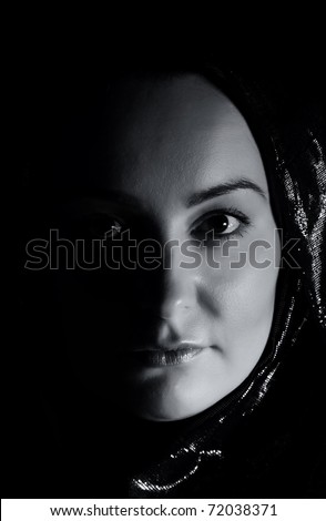 Portrait of a Woman in Oriental style. Black and white version.