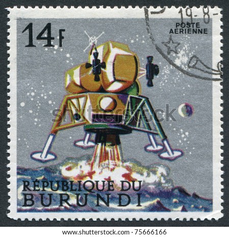 REPUBLIC OF BURUNDI-CIRCA 1968: A stamp printed in the Burundi, is dedicated to Apollo landing on the Moon, circa 1968