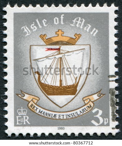 ISLE OF MAN - CIRCA 1979: A stamp printed in Isle of Man (British Crown Dependency), shows Viking ship (coat of arms of the island in 9th century), circa 1979
