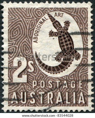AUSTRALIA - CIRCA 1948: A stamp printed in Australia shows Aboriginal Art, Crocodile, circa 1948
