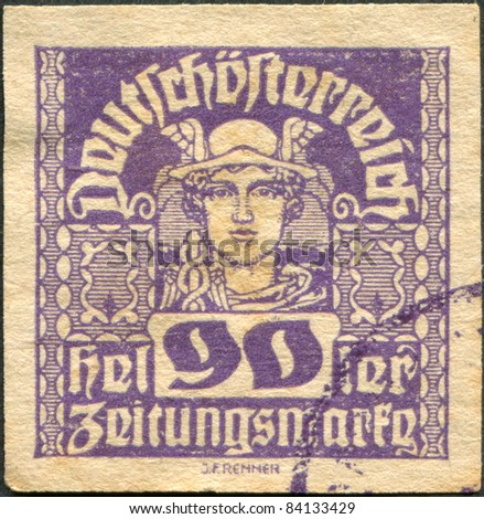 AUSTRIA - CIRCA 1921: A stamp printed in Austria, Newspaper Stamps, shows Mercury, circa 1921