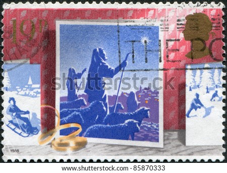 UNITED KINGDOM - CIRCA 1988: A stamp printed in England, shows Christmas Cards, Shepherds see star, circa 1988