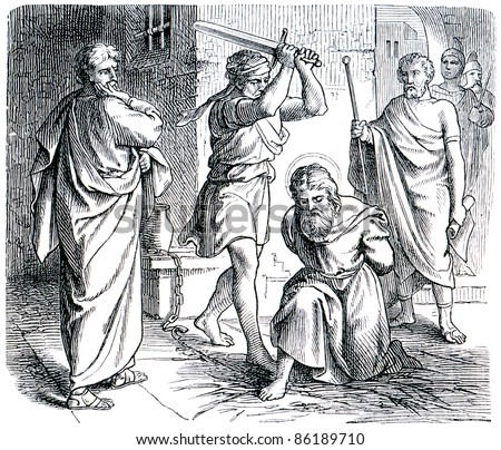 Old engraving. Execution of St. Paul. The book \