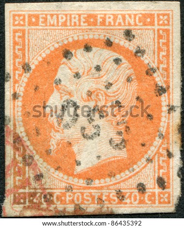 FRANCE - CIRCA 1853: A stamp printed in the French Empire, shows the Emperor Napoleon III, circa 1853
