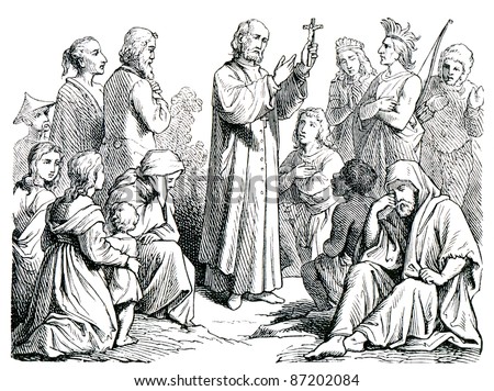 Old engravings. Depicted preaching missionary. The book \
