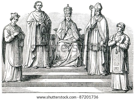 Old engravings. Depicts the Catholic hierarchy. The book \