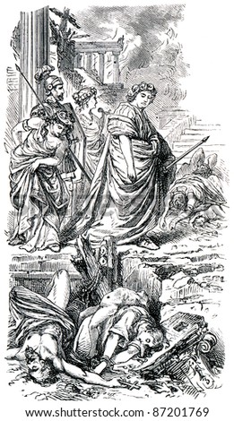 Old engravings. Shows the emperor Nero. The book \
