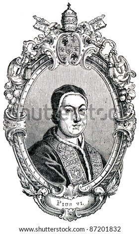 Old engravings. Shows Pope Pius VI. The book \