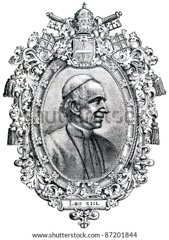 Old engravings. Shows Pope Leo XIII. The book \