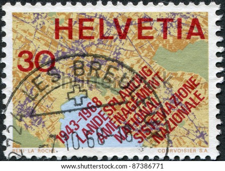 SWITZERLAND - CIRCA 1968: A stamp printed in Switzerland, Map Showing Systematic Planning, circa 1968