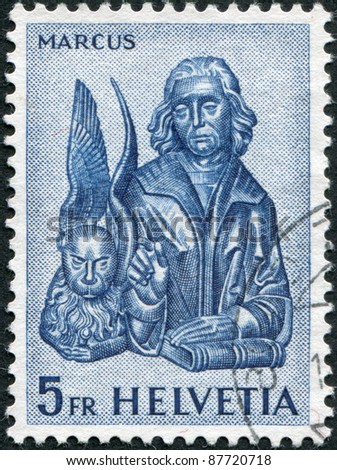 SWITZERLAND - CIRCA 1961: A stamp printed in Switzerland, shows St. Mark and winged lion, circa 1961