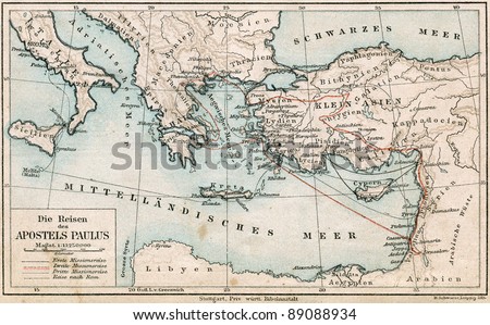 GERMANY - CIRCA 1895: Travel Map of St. Paul. Atlas B. Schwarze, Leipzig, Printing House \
