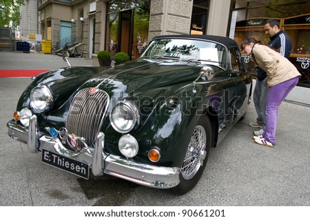 BERLIN - MAY 28: Sports Car Jaguar XK 140 DHC, the exhibition \
