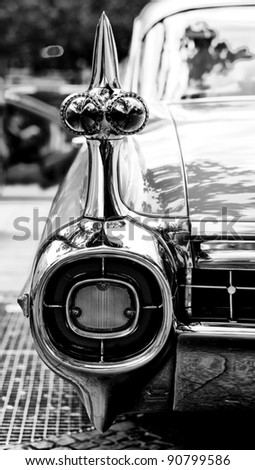 BERLIN - MAY 28: Cars Cadillac Eldorado, a fragment (black and white), the exhibition \