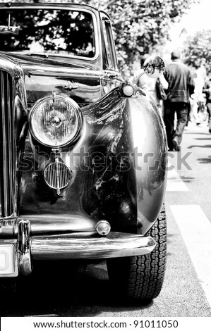 BERLIN - MAY 28: Car Bentley Mark V, a fragment (black and white), the exhibition \