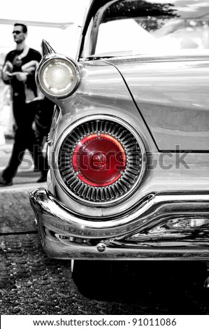 BERLIN - MAY 28: Rear brake lights Ford Fairlane 500 Skyliner, a fragment, the exhibition \