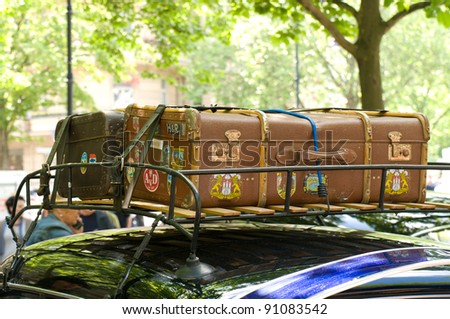BERLIN - MAY 28: Old suitcases for the trip to the roof of the car, the exhibition \
