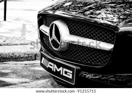 BERLIN - MAY 28: Radiator (engine cooling) supercar Mercedes-Benz SLS AMG (Black and White), the exhibition \
