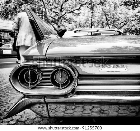 BERLIN - MAY 28: Rear brake lights Cadillac de Ville Coupe (Black and White), the exhibition \