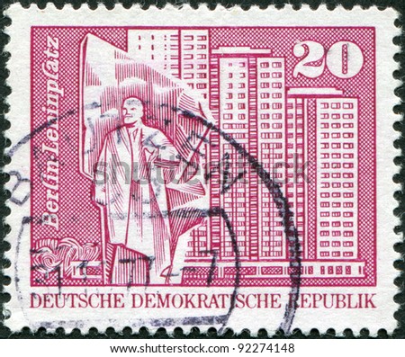 DDR - CIRCA 1973: A stamp printed in DDR, shows Lenin Square, residential high-rise buildings (Berlin), circa 1973