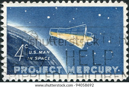 USA - CIRCA 1962: A stamp printed in the USA, dedicated to the project Mercury, and the first flight into space astronaut John Herschel Glenn, shows the \