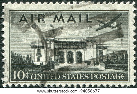 USA - CIRCA 1947: A stamp printed in the USA, shows the Pan American Union Building, Washington, DC and airliner Martin 2-0-2, circa 1947