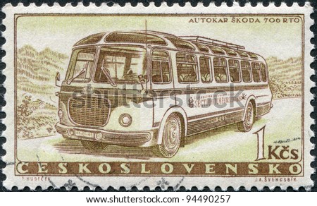 CZECHOSLOVAKIA - CIRCA 1958: A stamp printed in the Czechoslovakia, the bus shows the Skoda 706 RTO, circa 1958
