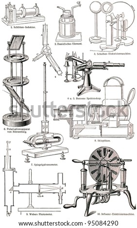 Various physical devices for the experiments and tests. Publication of the book \