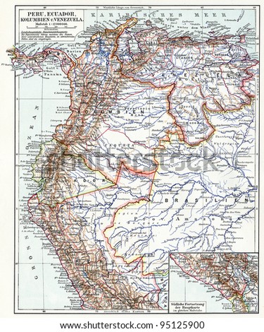 Map of Peru, Ecuador, Colombia and Venezuela. Publication of the book \