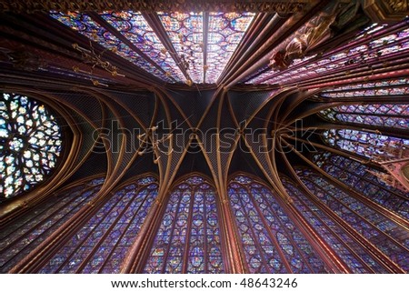 Sainte Chapelle church, Paris - Upper Chapel\'s ceiling