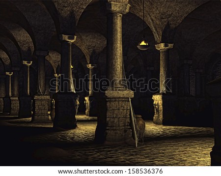 Old castle cellar with columns Old castle cellar with columns