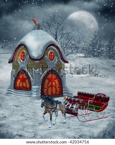 Kikis Delivery Service Stock-photo-winter-scenery-with-a-fantasy-post-office-and-a-sleigh-42034756