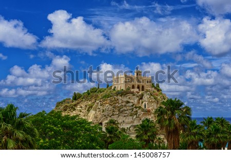 old castle in the Italian town of Tropea on a background of sea and sky