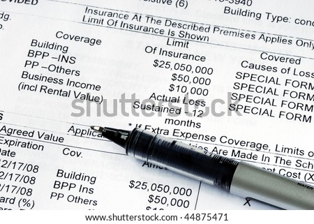 Close up view of the home property insurance policy
